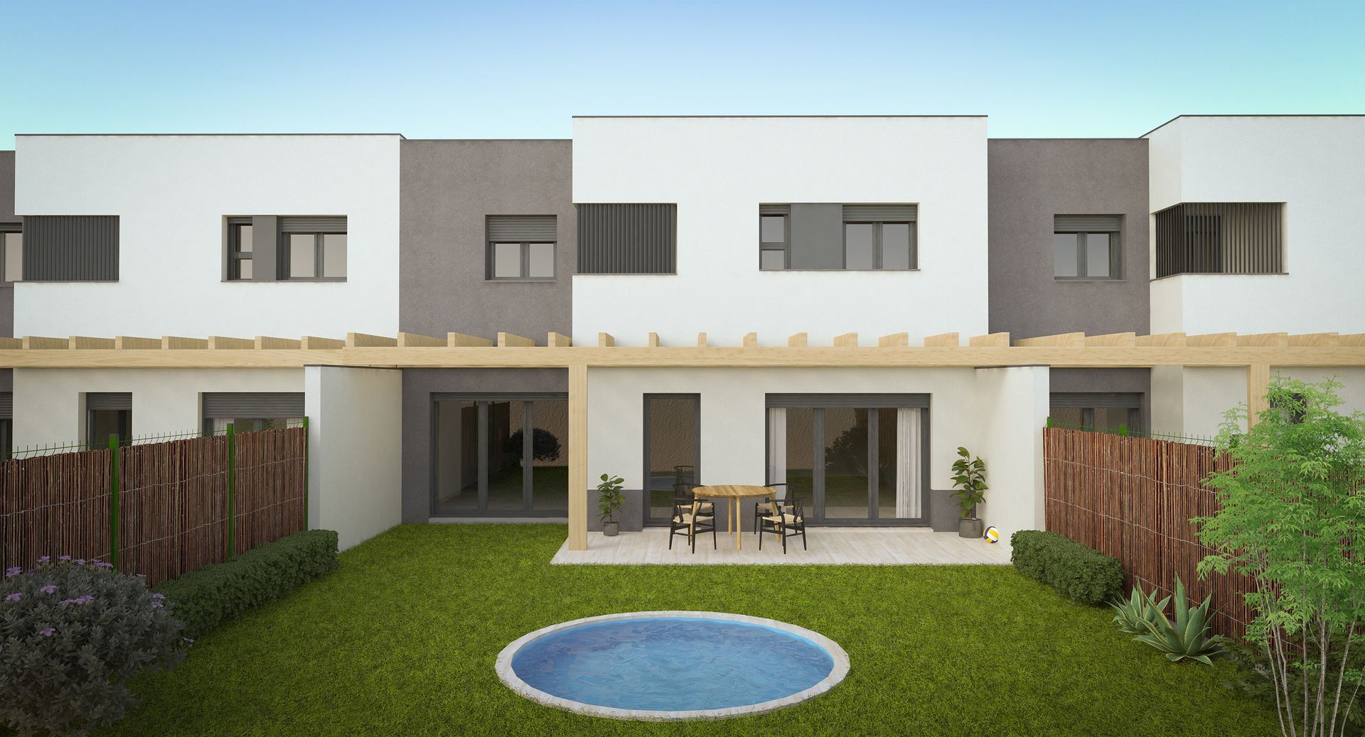 Recreación virtual del jardín privado de una casa de Ònix Residencial en Balaguer